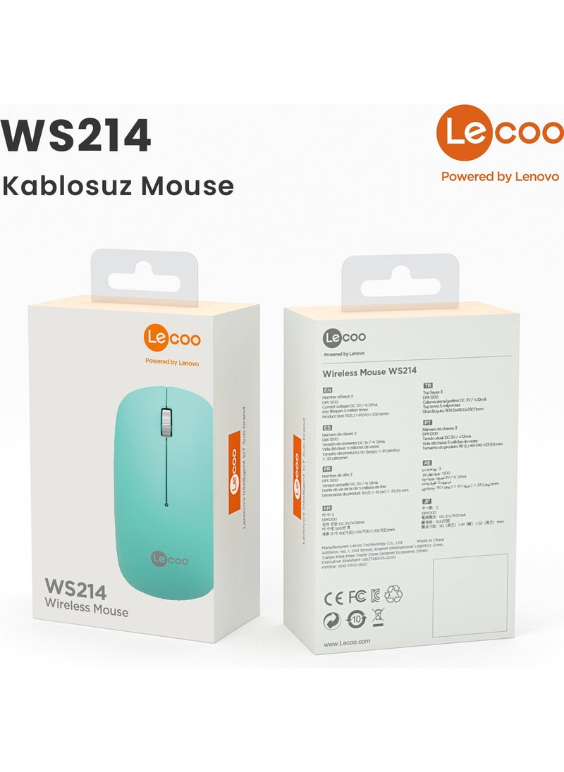 WS214 Wireless 1200DPI 3-Button Optical Mouse Turquoise