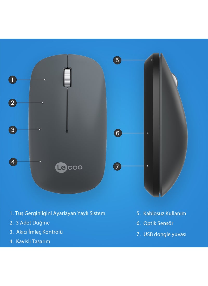 WS214 Wireless 1200DPI 3-Button Optical Mouse Gray