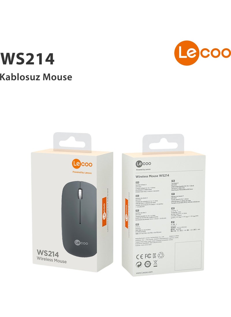 WS214 Wireless 1200DPI 3-Button Optical Mouse Gray