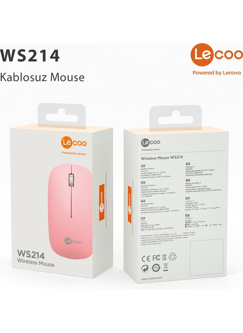 WS214 Wireless 1200DPI 3-Button Optical Mouse Pink