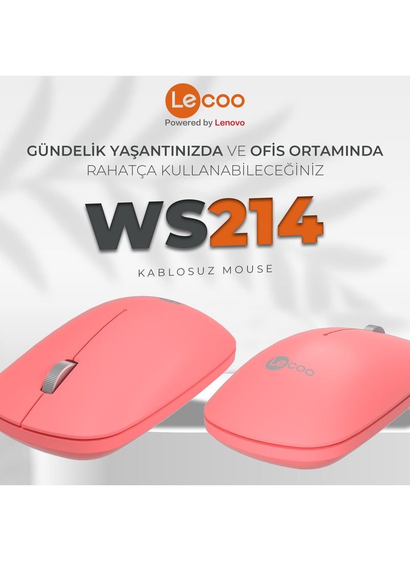 WS214 Wireless 1200DPI 3-Button Optical Mouse Pink
