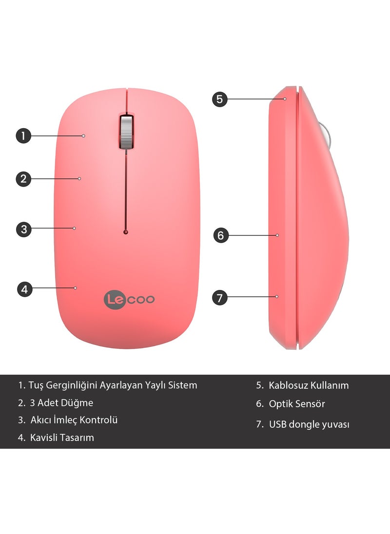 WS214 Wireless 1200DPI 3-Button Optical Mouse Pink