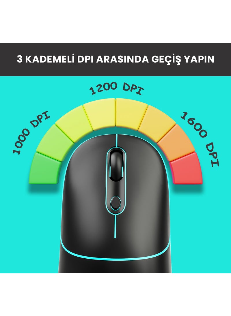 WS210 Dual Mode RGB 2.4GHz WiFi + Bluetooth 1600DPI 6 Key Rechargeable Silent Compact Wireless Optical Mouse Black