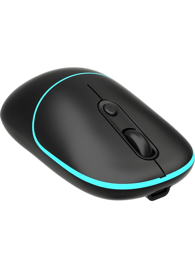 WS210 Dual Mode RGB 2.4GHz WiFi + Bluetooth 1600DPI 6 Key Rechargeable Silent Compact Wireless Optical Mouse Black