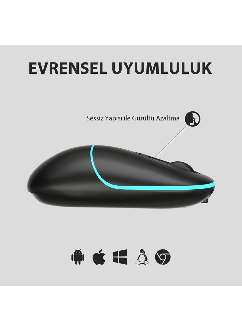 WS210 Dual Mode RGB 2.4GHz WiFi + Bluetooth 1600DPI 6 Key Rechargeable Silent Compact Wireless Optical Mouse Black