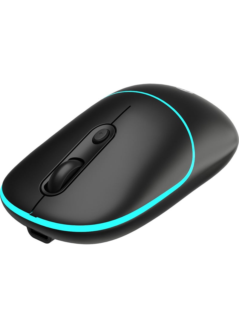 WS210 Dual Mode RGB 2.4GHz WiFi + Bluetooth 1600DPI 6 Key Rechargeable Silent Compact Wireless Optical Mouse Black