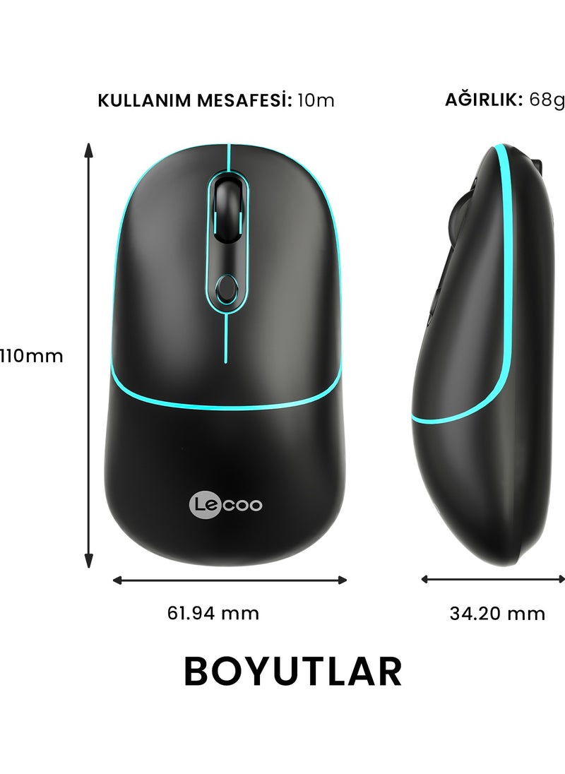 WS210 Dual Mode RGB 2.4GHz WiFi + Bluetooth 1600DPI 6 Key Rechargeable Silent Compact Wireless Optical Mouse Black