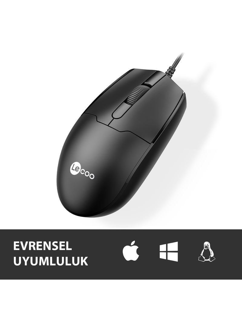 MS101 USB Wired 1200DPI 3-Button Optical Mouse Black