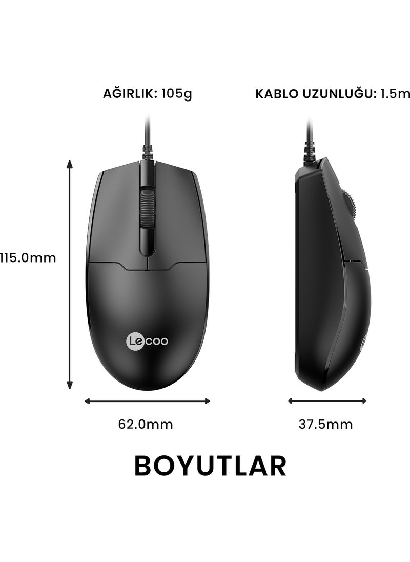 MS101 USB Wired 1200DPI 3-Button Optical Mouse Black