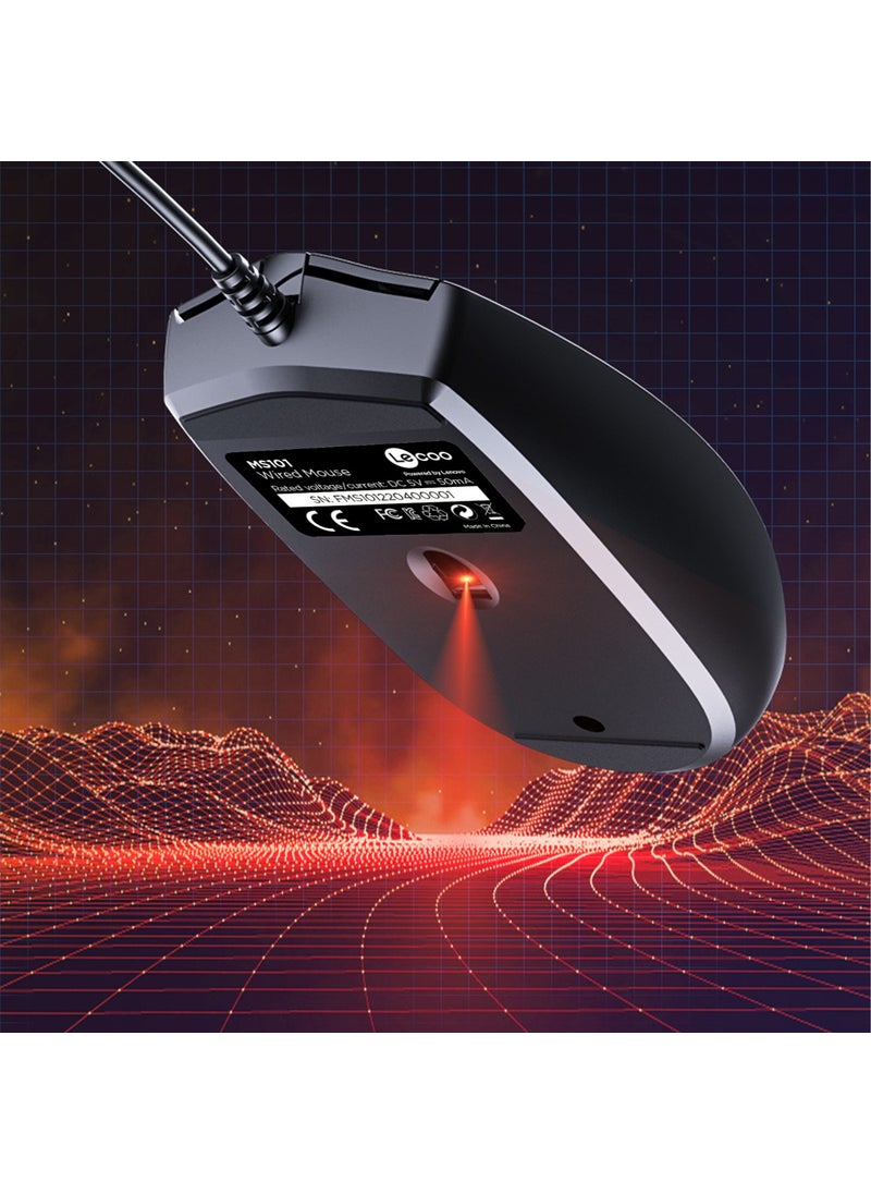 MS101 USB Wired 1200DPI 3-Button Optical Mouse Black