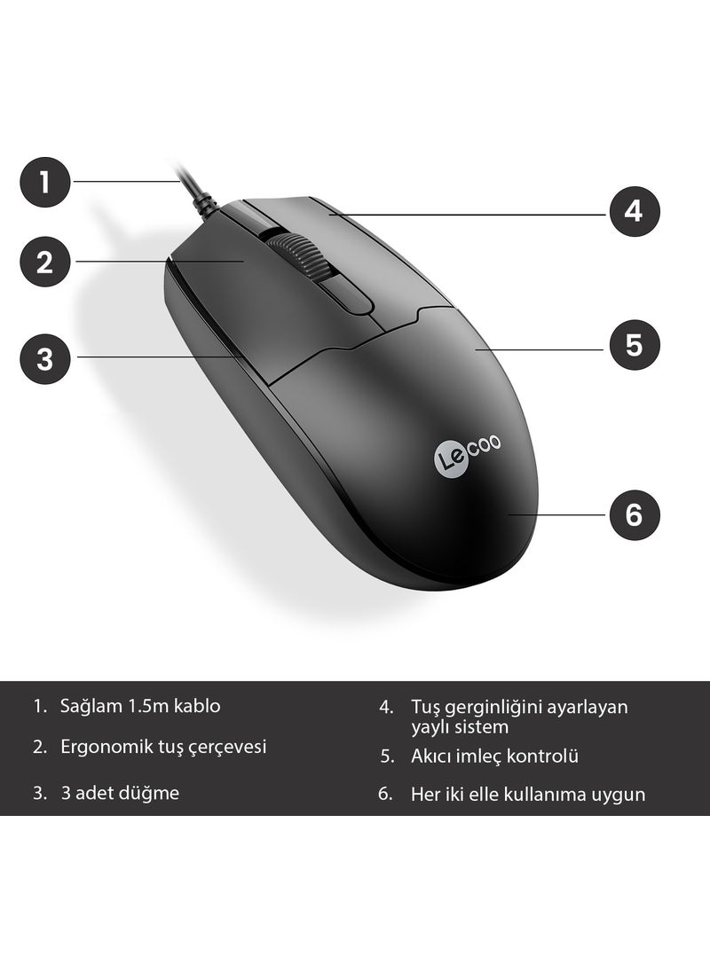 MS101 USB Wired 1200DPI 3-Button Optical Mouse Black