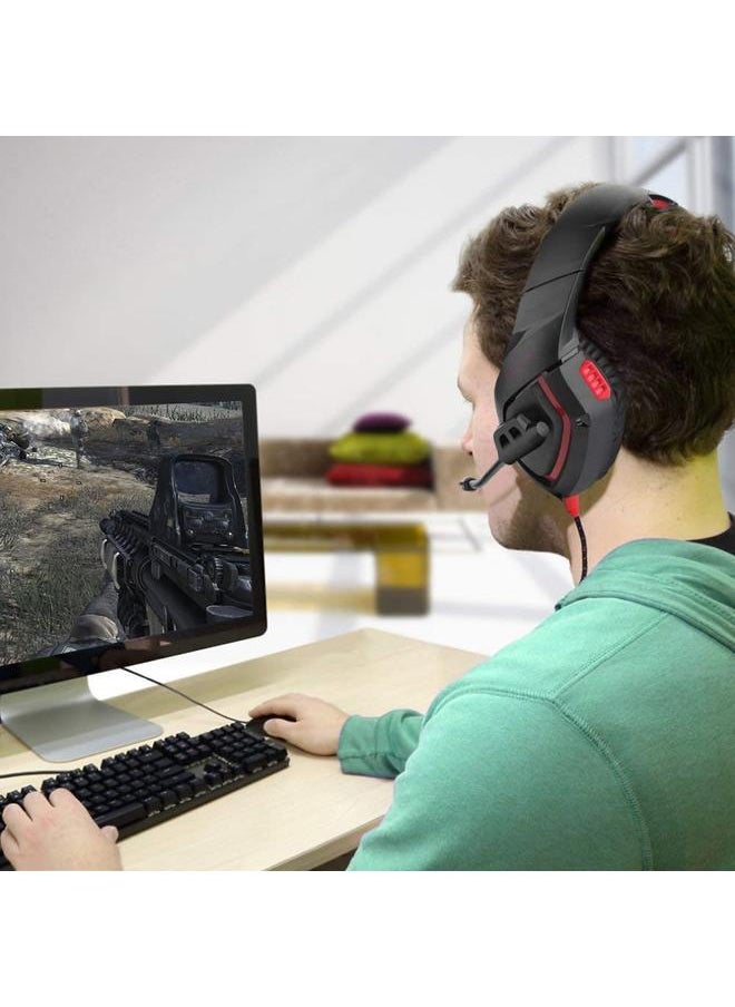 Stereo Gaming Headset Wired Headphone with Mic for PS4/PS4 Pro/Xbox one/Xbox one S Black+Red