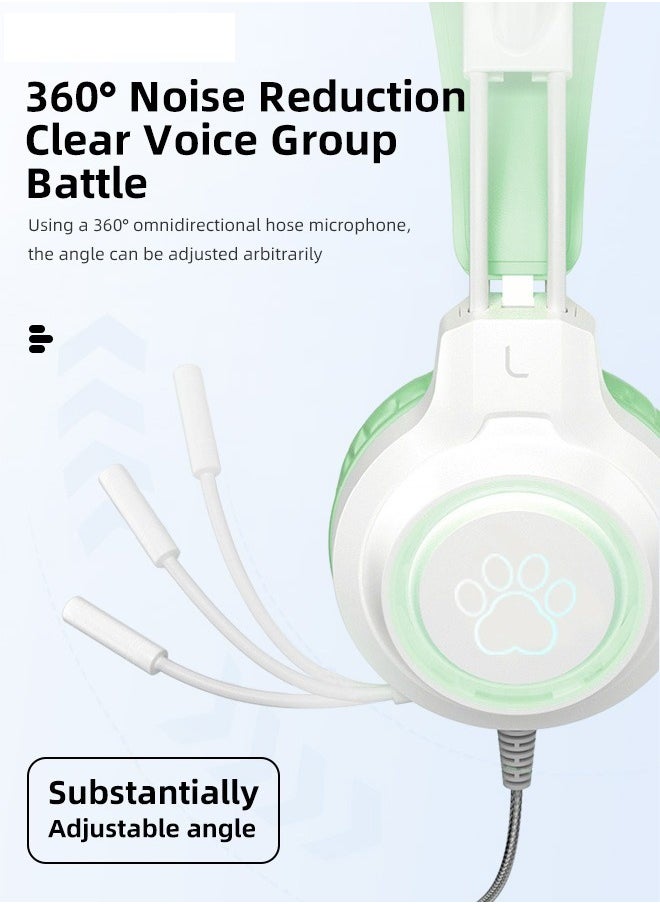 Wired Bluetooth Gaming Headset with Microphone, Cat Ear Headphones with RGB LED Light Stereo Sound Over Ear Headphones