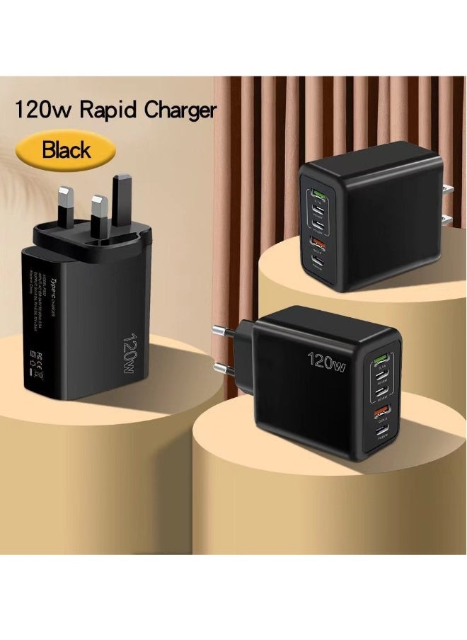 120W cell phone fast charger Type-c European, American and British PD+USB for Apple 15 Huawei Samsung Xiaomi and other multi-port charging head
