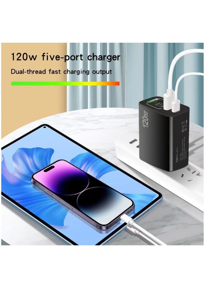 120W cell phone fast charger Type-c European, American and British PD+USB for Apple 15 Huawei Samsung Xiaomi and other multi-port charging head