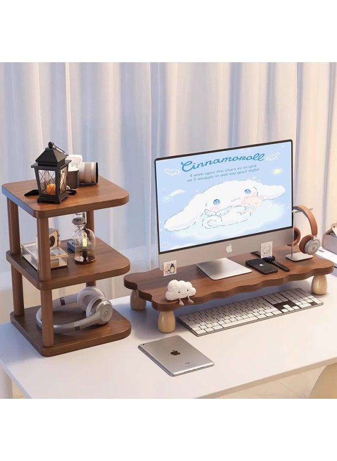 Desktop Computer Elevated Rack Monitor Elevated Rack Desktop Keyboard Bracket Display Screen Pad Base Desktop Stand-Color:Combination Set Of Black Walnut
