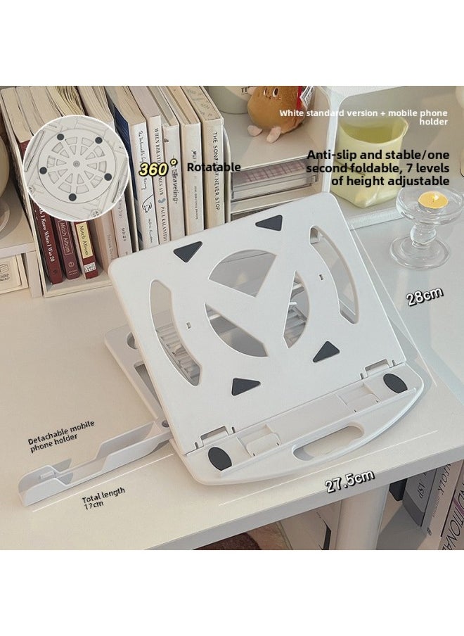 Portable Laptop Stand Desktop 360 Rotation Elevation Foldable Adjustable Cooling Bracket For Notebook Computer Digital Computer-Color:White-Y Bracket [Rotating] + Mobile Phone Holder