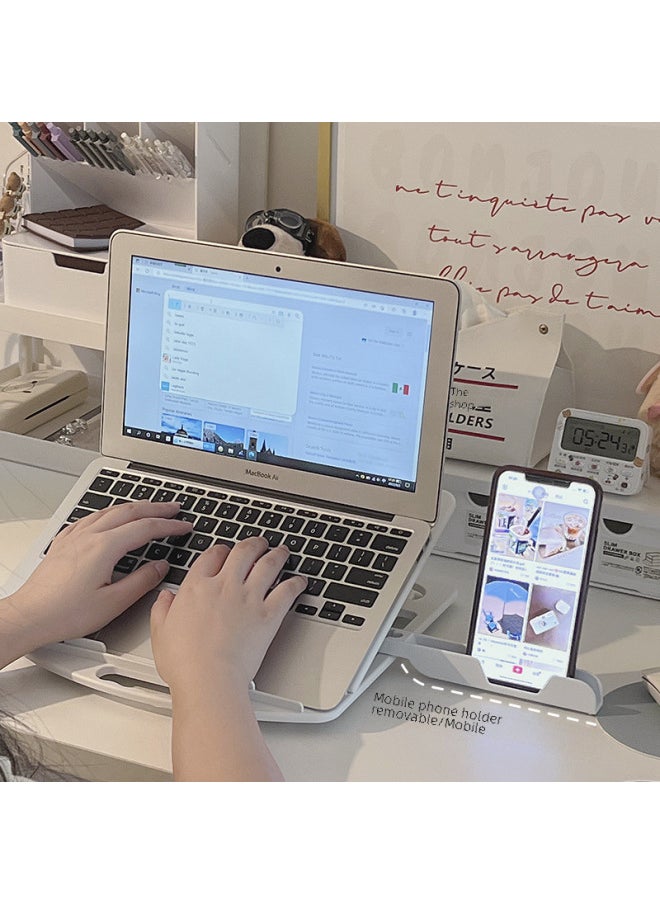 Portable Laptop Stand Desktop 360 Rotation Elevation Foldable Adjustable Cooling Bracket For Notebook Computer Digital Computer-Color:White-Y Bracket [Rotating] + Mobile Phone Holder