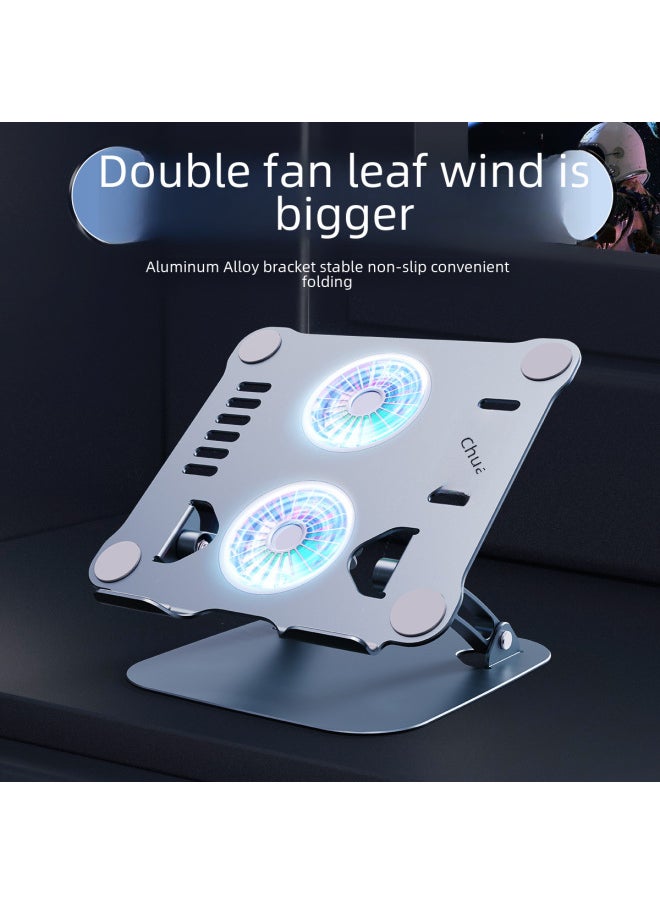 Aluminum Alloy Adjustable Foldable Double Layer Laptop Computer Stand Desktop Tablet Notebook Holder Heat Dissipation Base-Color:T636-silver