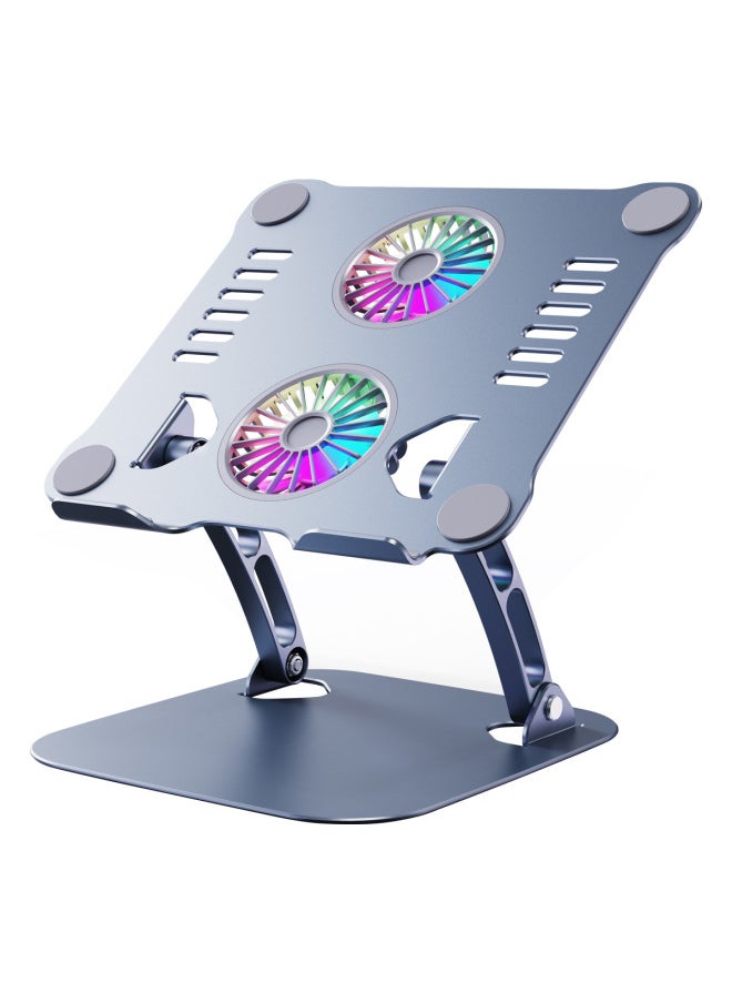 Aluminum Alloy Adjustable Foldable Double Layer Laptop Computer Stand Desktop Tablet Notebook Holder Heat Dissipation Base-Color:T619-Deep Space Ash