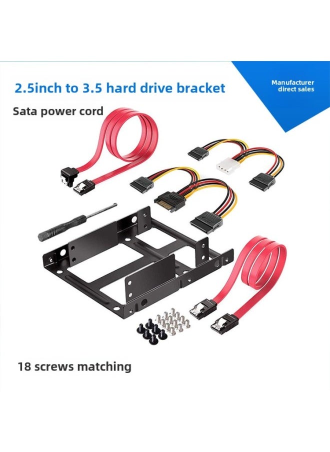 Desktop Package 2.5 To 3.5 Inch Dual-disk SSD Hard Disk Bracket SATA Hard Disk Cable Power Cord Screwdriver-Color:Black Bracket + Screw + Screwdriver
