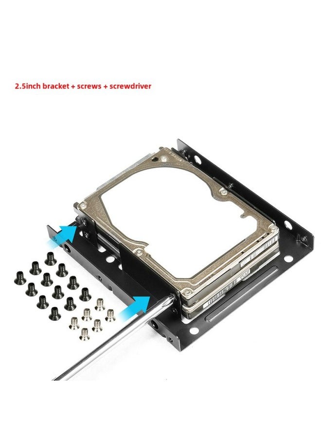 Desktop Package 2.5 To 3.5 Inch Dual-disk SSD Hard Disk Bracket SATA Hard Disk Cable Power Cord Screwdriver-Color:Black Bracket + Screw + Screwdriver
