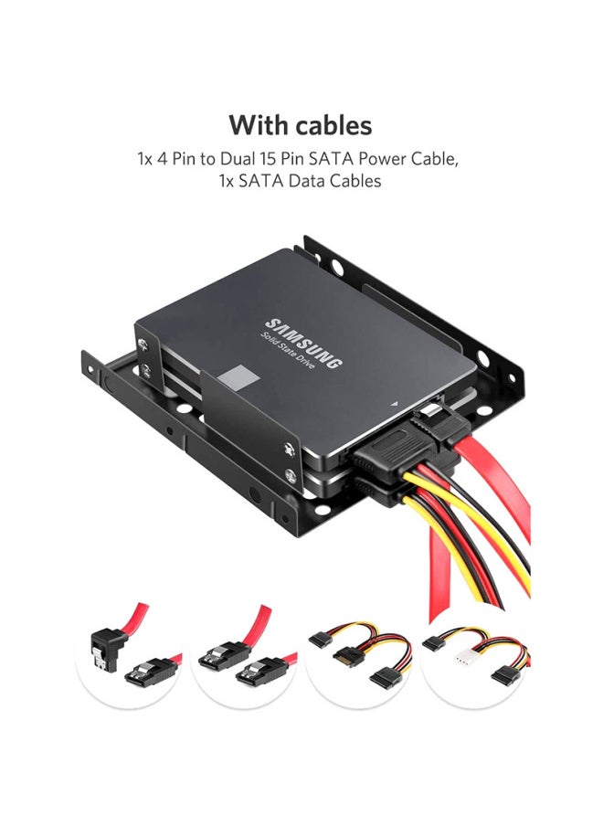 Desktop Package 2.5 To 3.5 Inch Dual-disk SSD Hard Disk Bracket SATA Hard Disk Cable Power Cord Screwdriver-Color:Black Bracket + Screw + Screwdriver