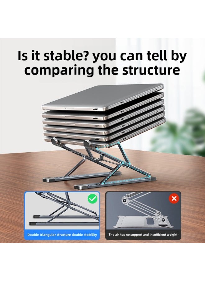 Laptop Bracket Double-layer Desktop Aluminum Alloy Metal Bracket Folding Heat Dissipation Lifting Flat Bracket-Color:N8 Aluminum Alloy Black-7+9 Gear Large Size