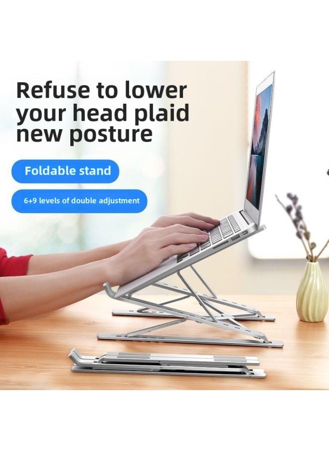 Laptop Bracket Double-layer Desktop Aluminum Alloy Metal Bracket Folding Heat Dissipation Lifting Flat Bracket-Color:N8 Aluminum Alloy Black-7+9 Gear Large Size