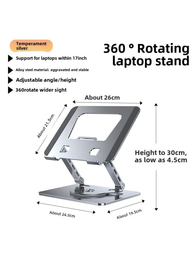 Laptop Stand 360 Degree Rotatable Foldable Storage Desktop Metal Heightening Heat Dissipation Frame-Color:Temperament Silver [alloy Steel Material 360 Degree Rotation]]