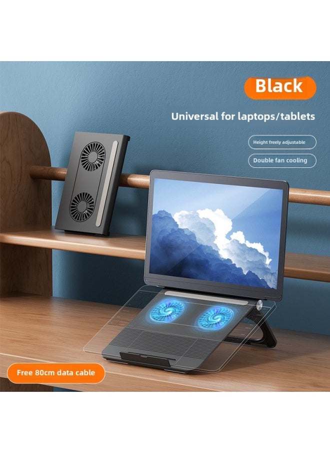 Laptop Stand Tablet Desktop Lifting Stand Portable Folding Cooling Fan Computer Stand-Color:Cool Black-portable Computer Cooling Bracket