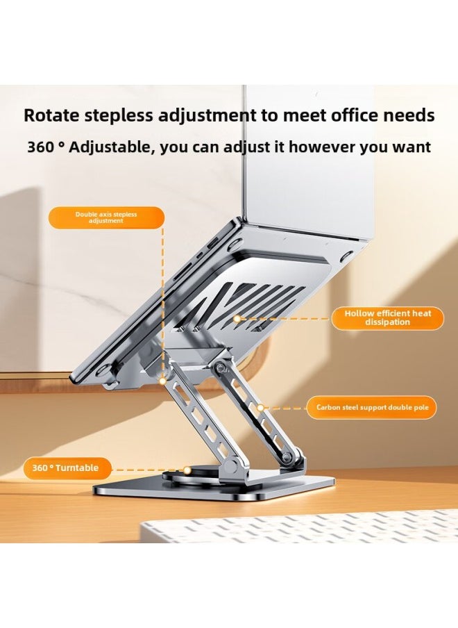 Carbon Steel Laptop Stand Desktop Liftable Foldable Heightening Heat Dissipation Flat Plate Stand Wholesale-Color: Tablet Stand + All Metal + 360 Degree Rotation