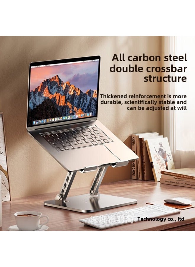 Carbon Steel Laptop Stand Desktop Liftable Foldable Heightening Heat Dissipation Flat Plate Stand Wholesale-Color: Tablet Stand + Full Metal Double Pole Stable + 360 Degree Rotation