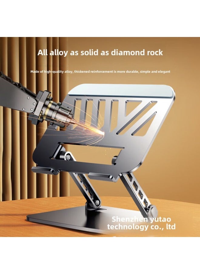 Carbon Steel Laptop Stand Desktop Liftable Foldable Heightening Heat Dissipation Flat Plate Stand Wholesale-Color: Tablet Stand + Full Metal Double Pole Stable + 360 Degree Rotation