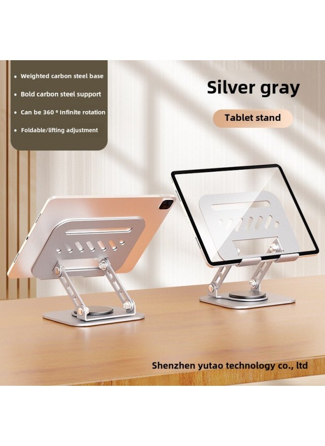 Carbon Steel Laptop Stand Desktop Liftable Foldable Heightening Heat Dissipation Flat Plate Stand Wholesale-Color: Tablet Stand + Full Metal Double Pole Stable + 360 Degree Rotation