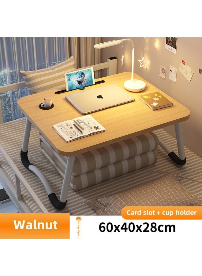 Bed Small Table Foldable Table Laptop Table Desk Home Simple Bracket Bay Window Reading Table University-Color:Walnut