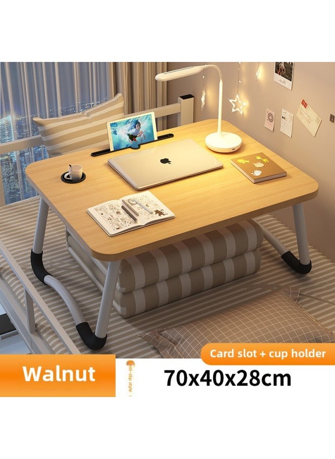 Bed Small Table Foldable Table Laptop Table Desk Home Simple Bracket Bay Window Reading Table University-Color:Walnut