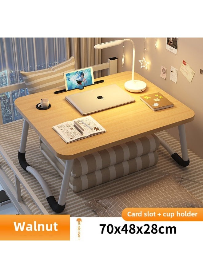 Bed Small Table Foldable Table Laptop Table Desk Home Simple Bracket Bay Window Reading Table University-Color:Walnut