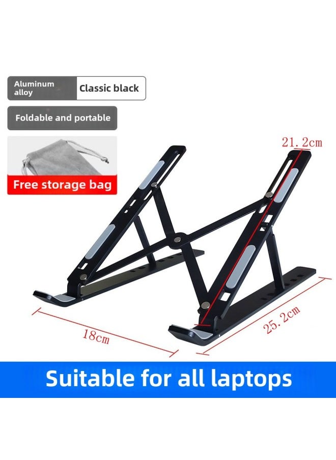 Notebook Computer Aluminum Alloy Bracket Bracket Desktop Height Cooling Folding Portable Support Hanging Vertical Adjustment-Color:Space Black