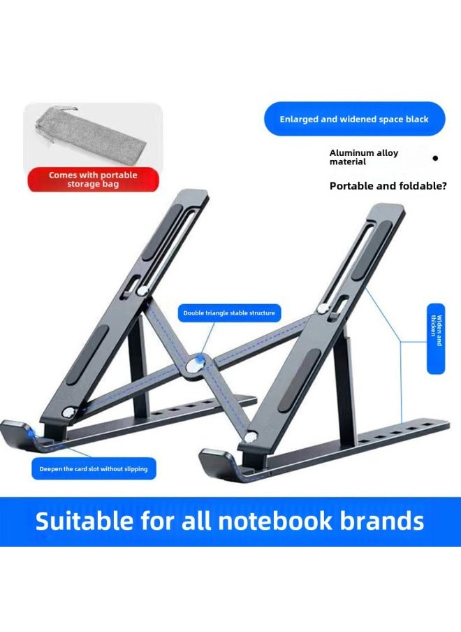 Notebook Computer Aluminum Alloy Bracket Bracket Desktop Height Cooling Folding Portable Support Hanging Vertical Adjustment-Color:Space Black