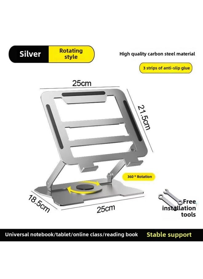 Multifunctional Laptop Foldable Alloy Bracket Heat Dissipation Convenient Notebook Tablet Silver Free Installation-Color:Silver 360 Degree Rotation