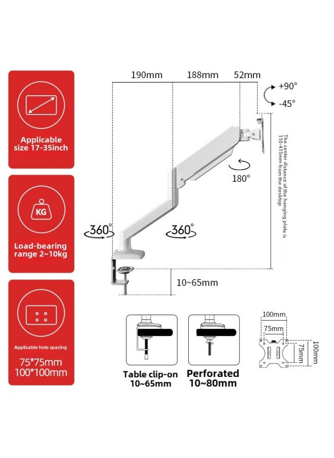 Jianleji Straight Hair 17-32 Inch Computer Mechanical Arm Bracket Punch-free Lifting Display Vertical Screen Rotation-Color:17-32inch Air Pressure Hover Rack 2-9kg White