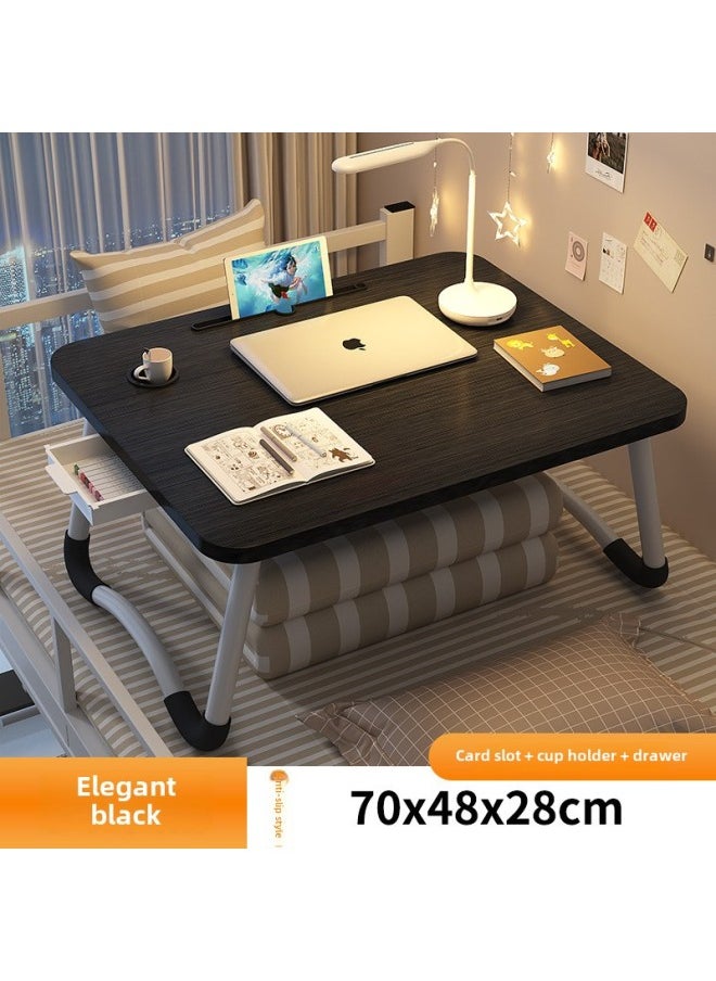 Bed Small Table Foldable Table Laptop Table Desk Home Simple Bracket Bay Window Reading Table University-Color:Elegant Black