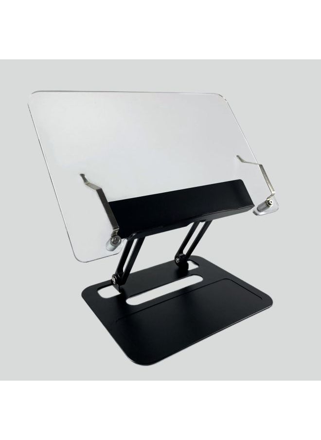 Aluminum Alloy Reading Stand Notebook Reading Universal Lifting Desktop Acrylic Transparent Children's Reading Stand-Color:Black (acrylic Panel Aluminum Base)