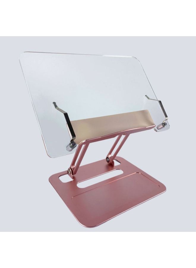 Aluminum Alloy Reading Stand Notebook Reading Universal Lifting Desktop Acrylic Transparent Children's Reading Stand-Color:Rose Gold (acrylic Panel Aluminum Base)