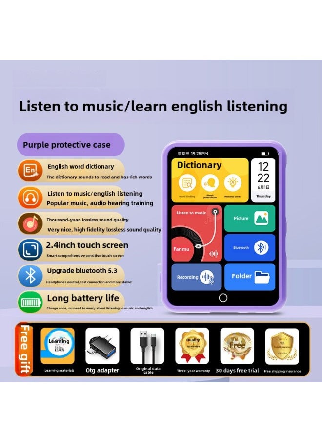 Fanmu Mp3 Walkman Student Edition Mp4 Senior High School Student English Listening Music Player Bluetooth Listening Music-Body Color:[purple Protective Case] 2.4 Hd Screen-english Dictionary#Learning Version-Memory Capacity:96gb (body 32g Memory + 64g Card) [★Recommended By 86% Of Teachers And Students]-package 3: Main