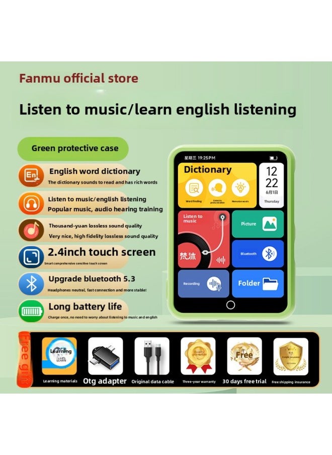 Fanmu Mp3 Walkman Student Edition Mp4 Senior High School English Listening Music Player For Students Bluetooth Listening To Songs-Body Color:[green Protective Case] 2.4 Hd Screen-english Dictionary#Learning Edition-Memory Capacity:96gb (body 32g Memory + 64g Card) [★86% Recommended By Teachers]-official Standard Configuration: