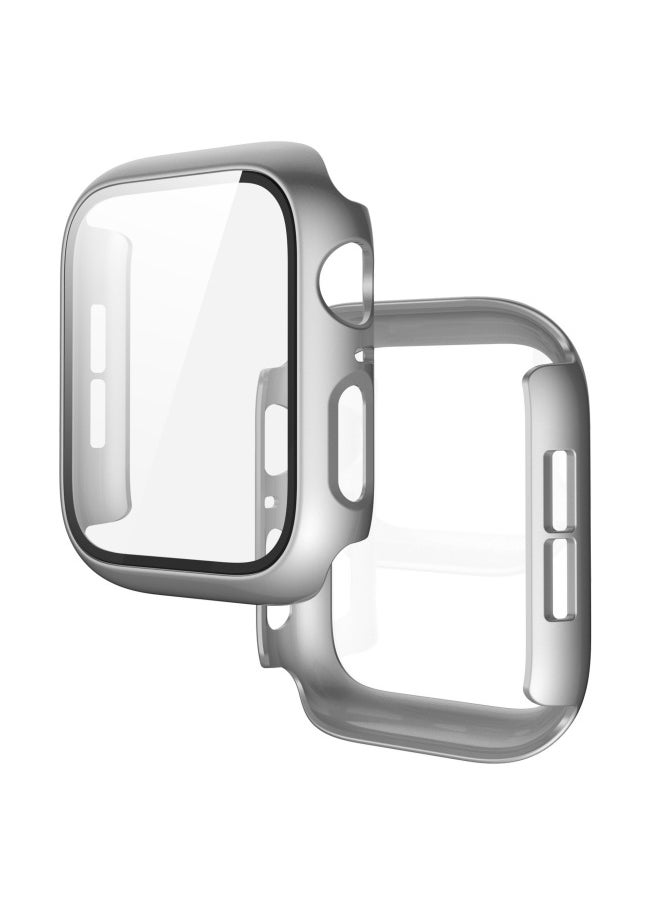 Applewatch 456SE Representative Shell Apple Film Shell Integrated Pc Matte Protective Case Tempered Film Watch Case-Color:Silver-Exterior Dimension:38mm(1/2/3 Universal)