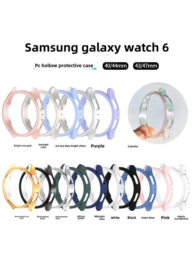 For Samsung Galaxy Watch6 Watch Protective Case 40 44 43 47 PC Hollow Spray Case-Color:Electroplating Light Color-Exterior Dimension:44mm