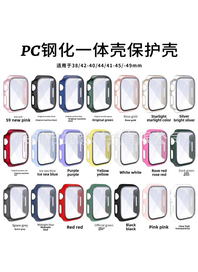 For Apple Watch SE-9 Generation PC Frosted Oil Injection Tempered Film All-in-One Apple Watch Protective Case-Color:Original Machine Black-Exterior Dimension:42mm